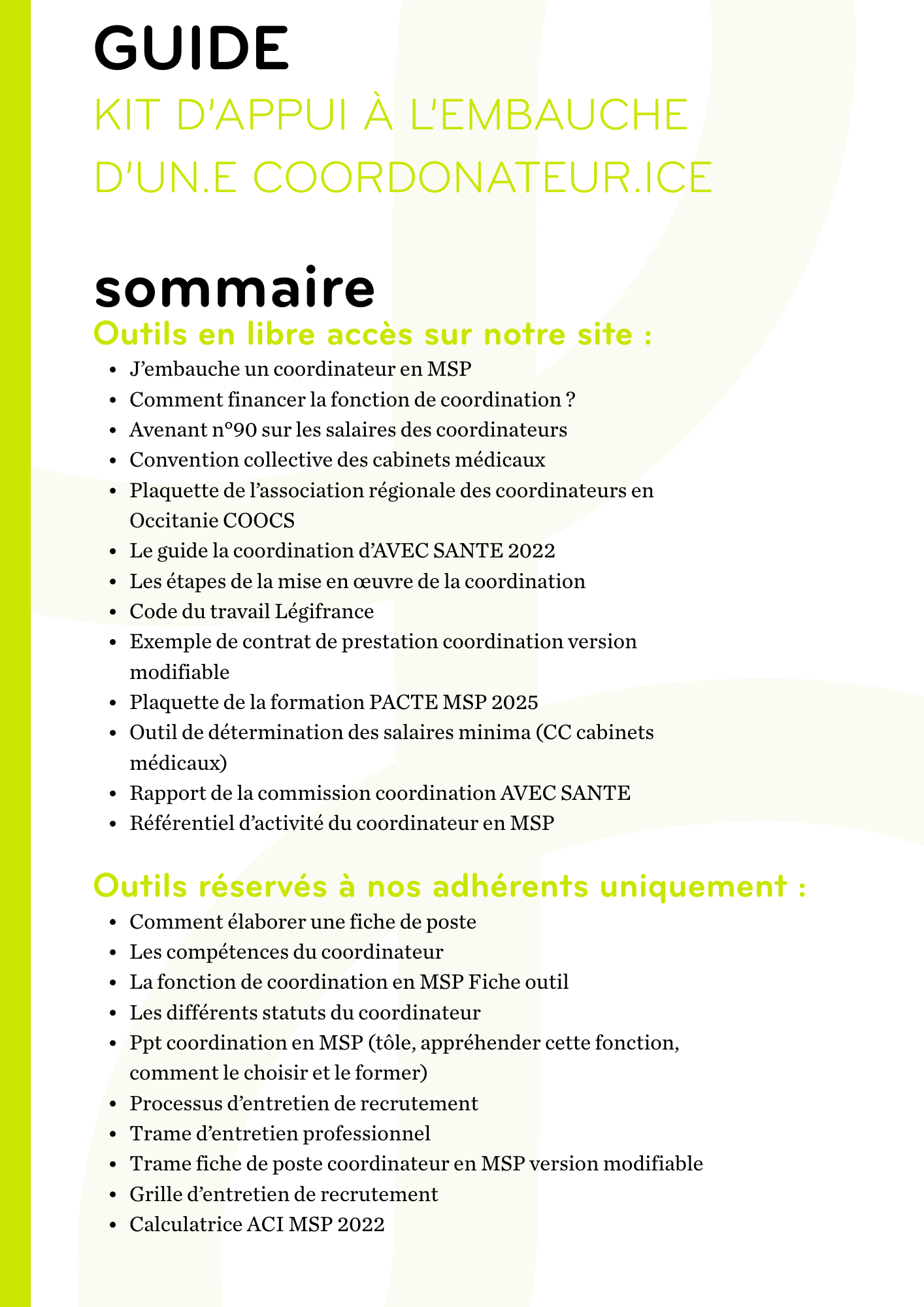 sommaire du kit